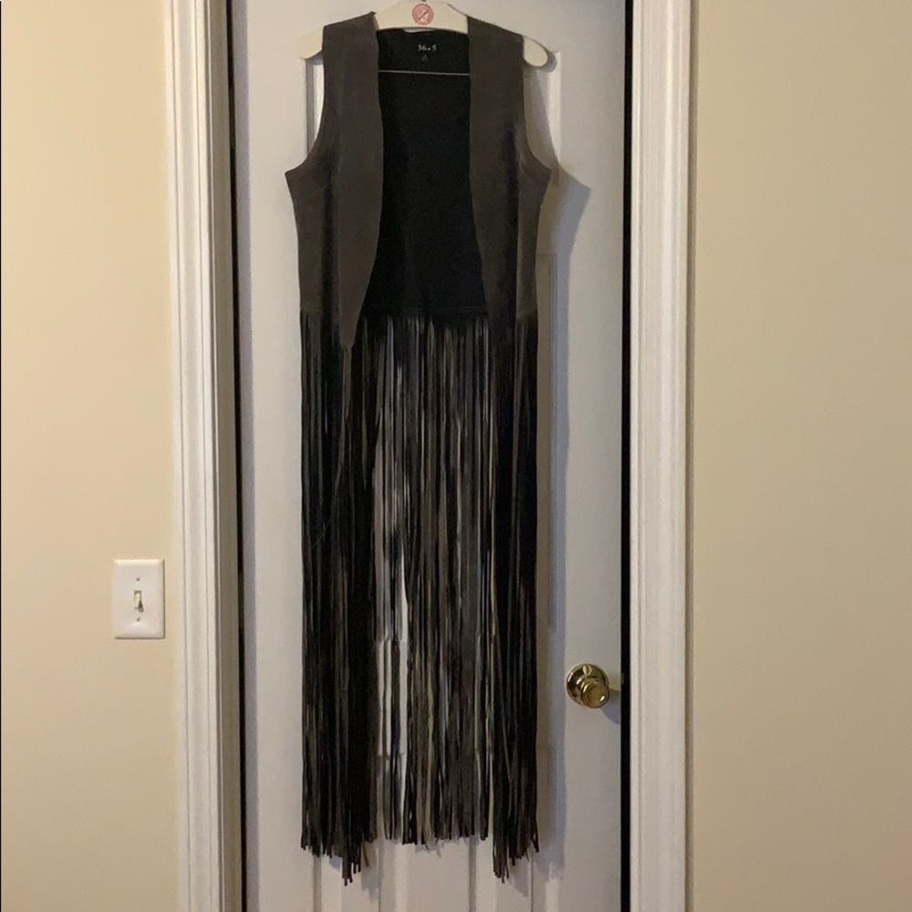 Suede gray fringe vest